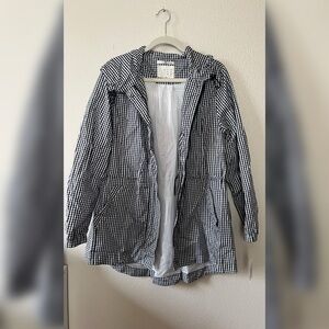Black and white plaid rain coat